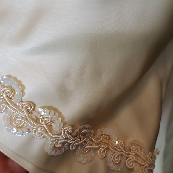 Vtg heavy satin bridal coat, S/M, cream, wedding - Picture 9 of 10